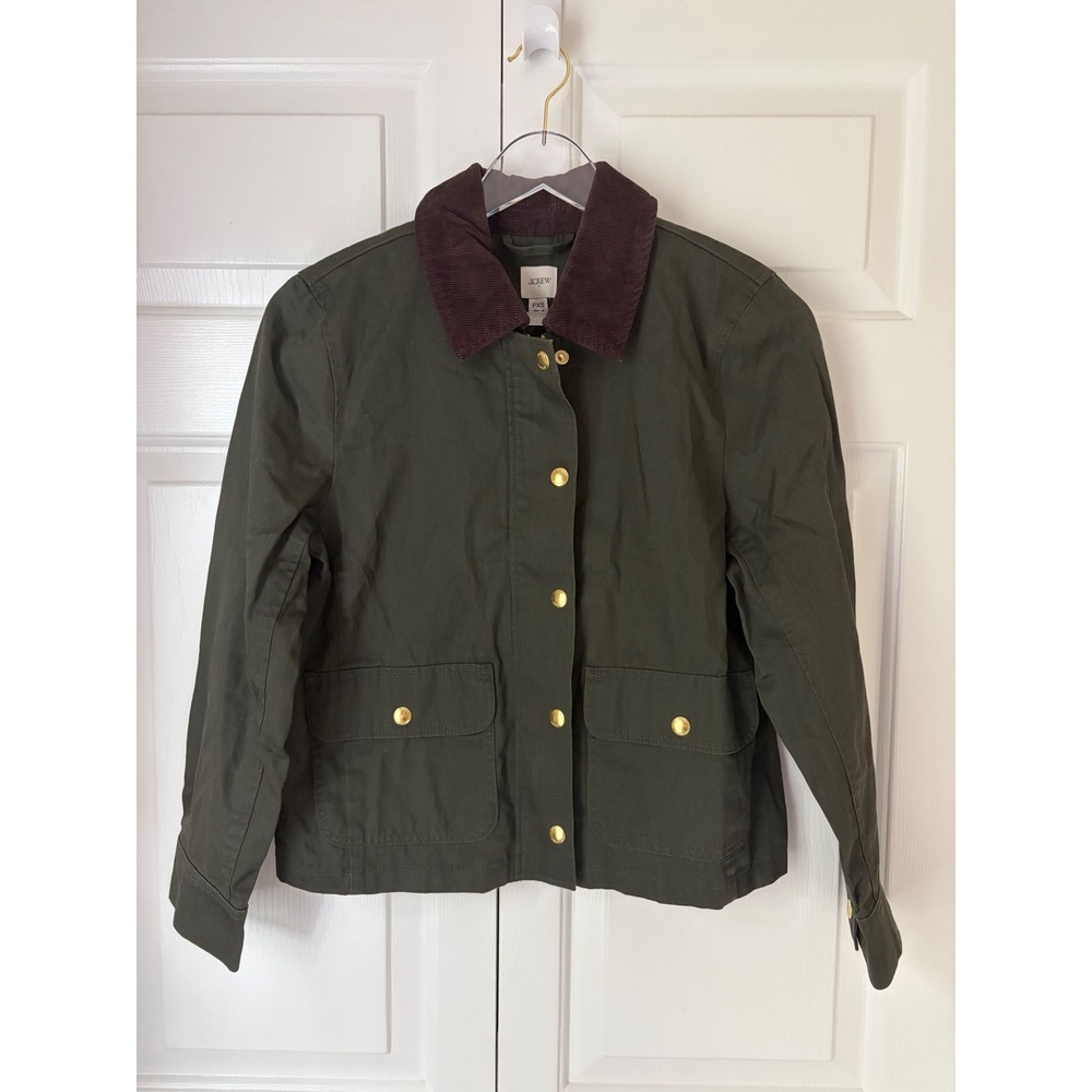 J.Crew Field Jacket Womens XSP Green Cotton Corduroy Collar Preppy Equestrian